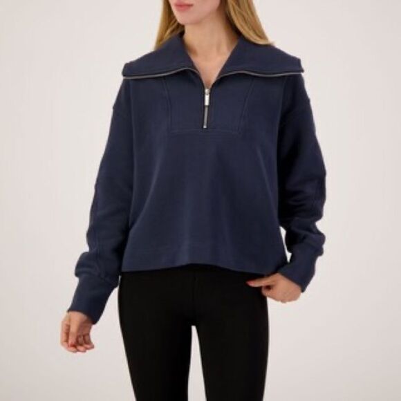 Sweaty Betty Peaceful Ribbed Half Zip Navy Blue Sweatshirt Women's size Small - Picture 2 of 15